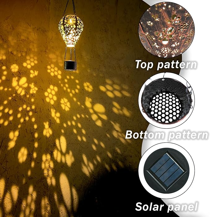 4-Pack Bee Decor Hot Air Balloon Solar Lantern – Outdoor Decorative Hanging Light for Garden Yard Patio Porch Lawn and Pathway – Unique Housewarming, Birthday Gift for Women Mom Grandma