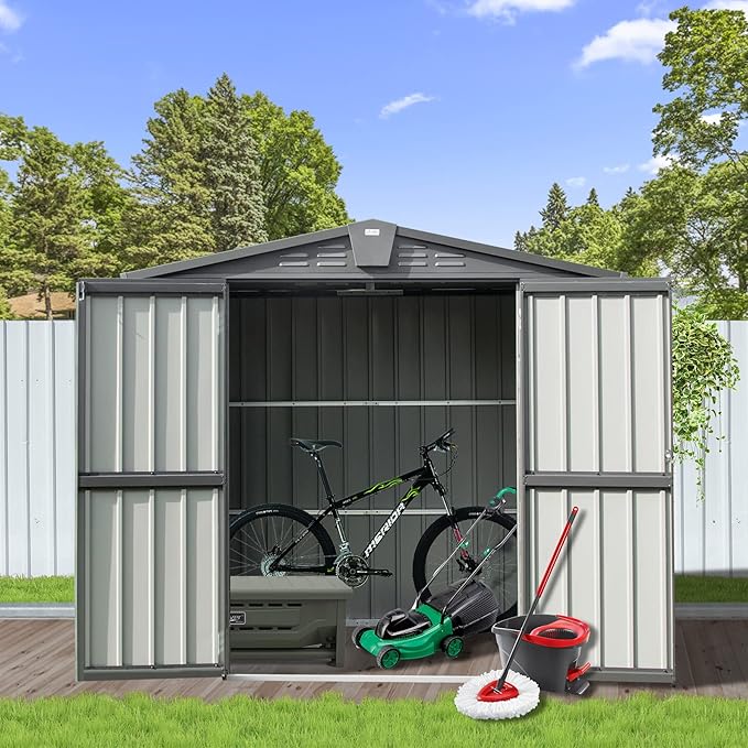 Domi 10’ x 8’ Outdoor Storage Shed, Metal Sheds Tool Storage Gable Roof with Lockable Door & Air Vents, Outdoor Galvanized Steel Sheds for Backyard,Garden,Patio,Lawn