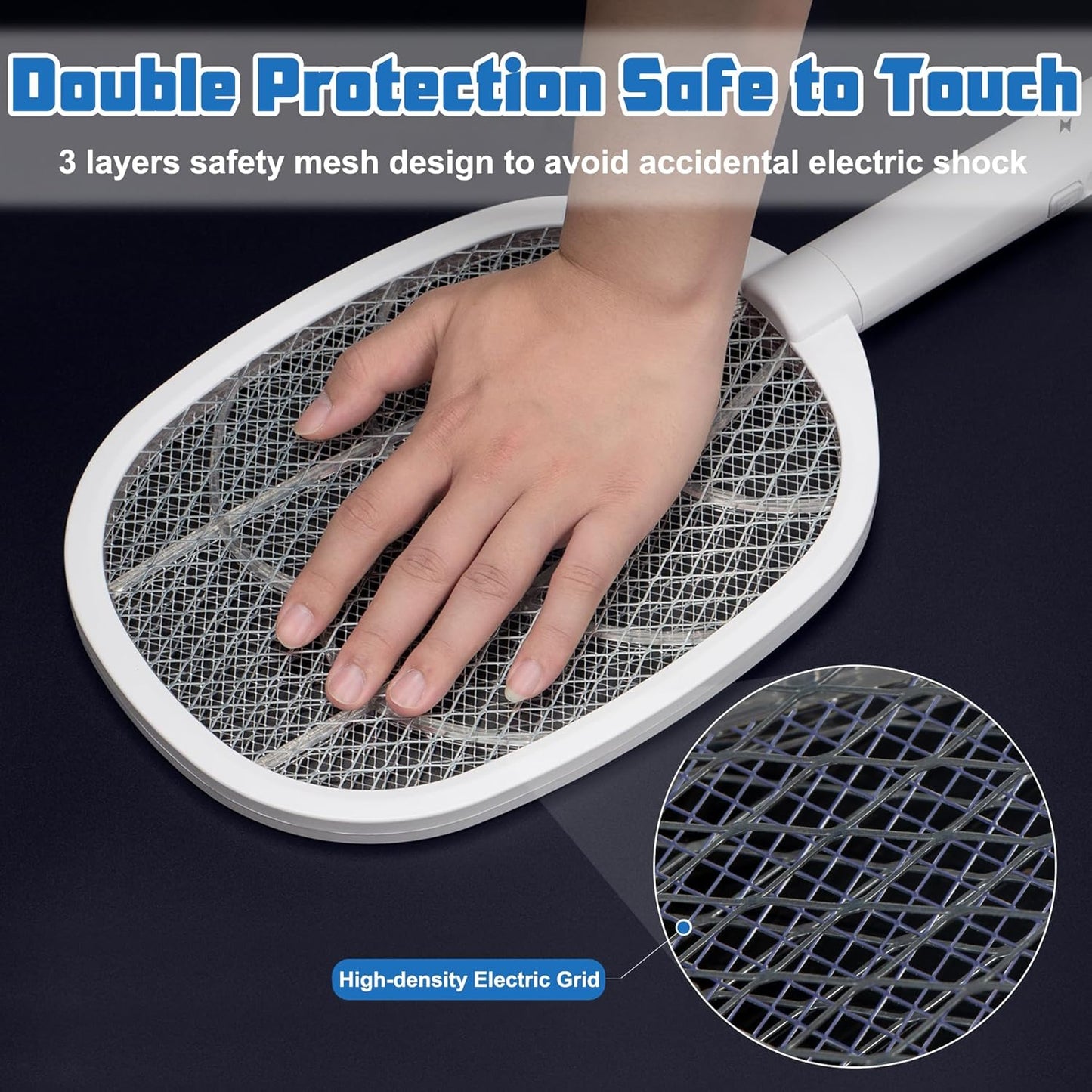 Electric Fly Swatter Rackets, 2-in-1 Handhold Bug Zapper with 3000V High Voltage, Plug-in Mosquito Killer Insect Light Trap with 3 Layer Safety Mesh Portable for Indoor Outdoor Use (2)