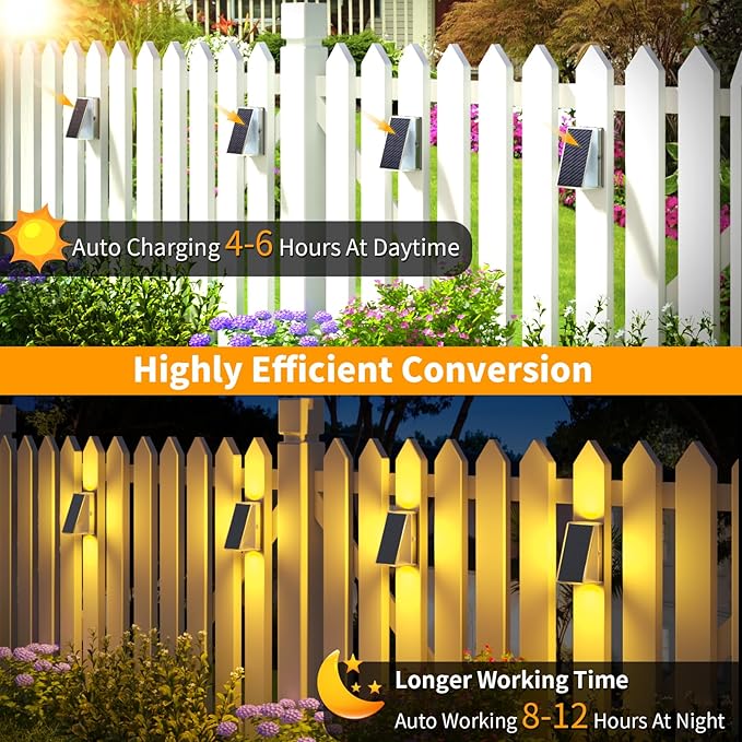 KINKAI Solar Fence Lights - 10 Pack Outdoor Fence Lights Solar Step Light Waterproof with 11 Lighting Modes Outdoor Solar Lights Decor for Wall Stairs Step Garden Backyard Walkway Patio(Warm Light)