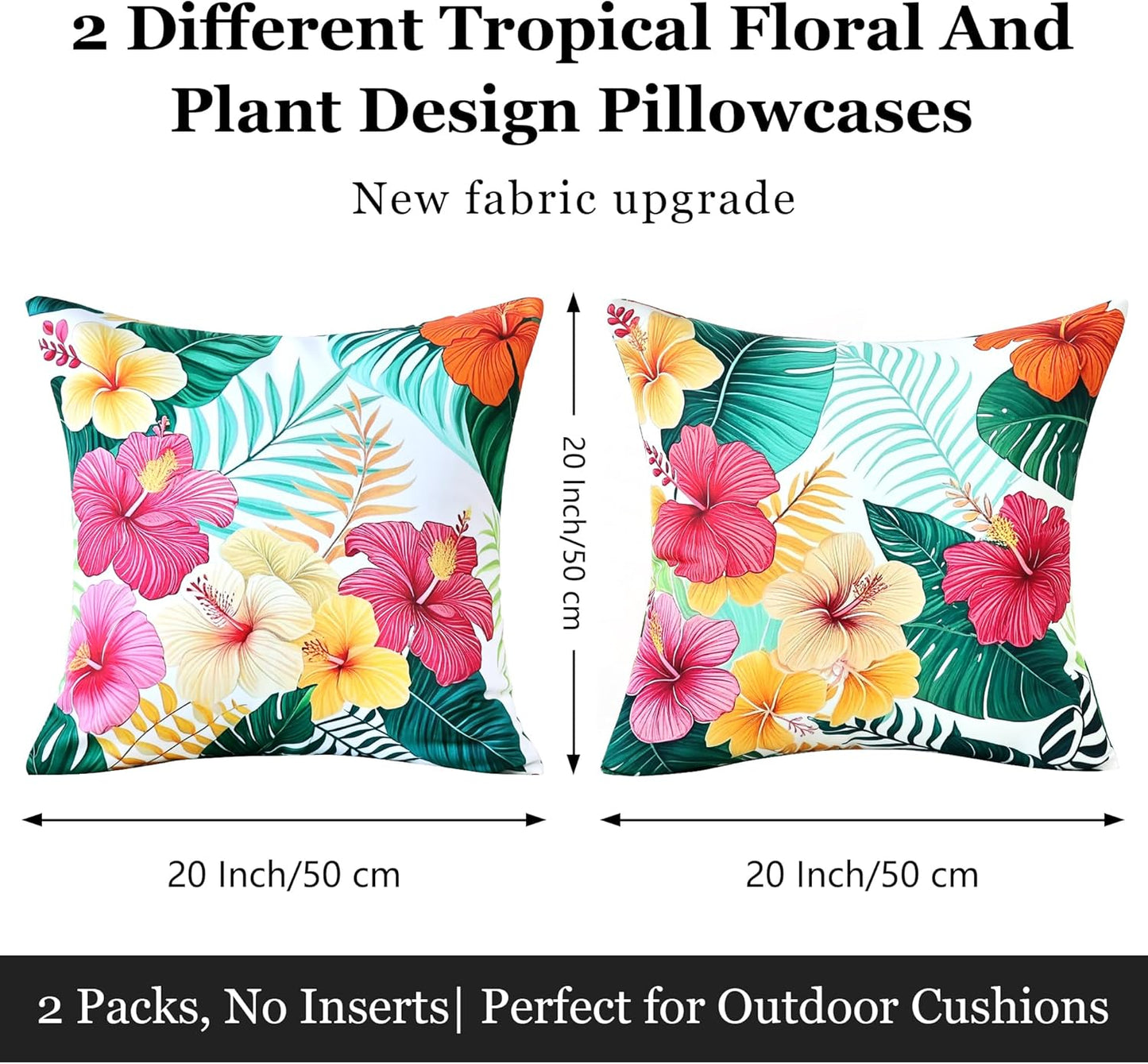 Outdoor Pillow Covers 18x18 Inch Set of 2 Tropical Floral Plants Boho Throw Pillows Cases Waterproof Square Garden Cushion Sham for Patio Funiture Balcony Bench Sofa Couch, Yellow & Red