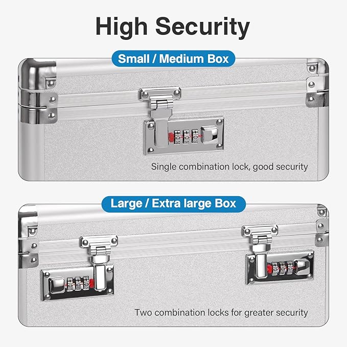 Combination Lock Box - 13.4x8.2x7.6 Inch Large - Security Lock Boxes for Medicine, Locking Storage Box for Personal Items Passports and Documents, Lockable Lockbox for Office Business, Silver