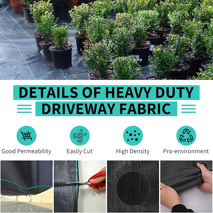 4ftx100ft Heavy Duty Weed Barrier Landscape Fabric – Durable Woven Driveway Garden Cloth for Weed Control, Ground Cover, Landscaping – Long-Lasting Geotextile Fabric – 3.2oz