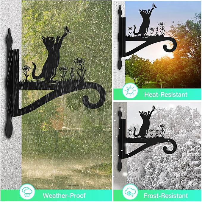 Plant Hangers Outdoor Iron Heavy Duty Ornamental Cat Silhouette Wall Mounted Hanging Plant Bracket for Flower Pot Lantern Bird Feeder Wind Chimes Christmas Decoration