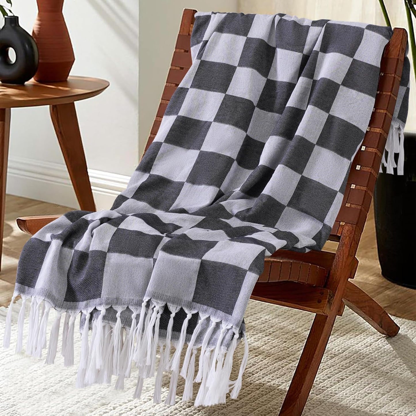 Lightweight Woven Throw Blanket Large Soft Living Room Accessories Sofa Finds Couch Cover Home Essential Must Have Checkered Check Buffalo Plaid Boho Magnolia Japandi Organic Modern Neutral Decor
