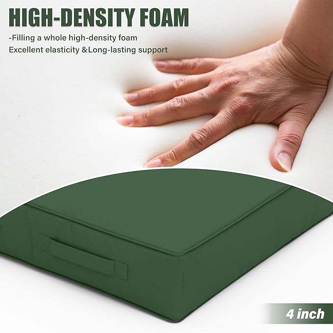 Patio Chair Cushions 19 X 19 X 4 Inch Waterproof Outdoor Seat Cushions for Patio Furniture, Outdoor Sofa Couch Pads with Ties & Handle, Set of 2, Green