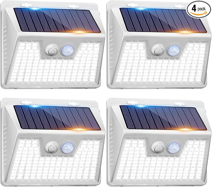 Peasur White Solar Lights Outdoor Waterproof, 6Pack 140LED Solar Powered Motion Sensor Light, 3 Modes Security Wall Lights for Fence Garden Yard Outside