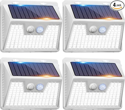 Peasur White Solar Lights Outdoor Waterproof, 6Pack 140LED Solar Powered Motion Sensor Light, 3 Modes Security Wall Lights for Fence Garden Yard Outside