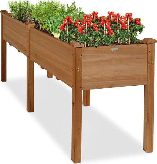 Best Choice Products 72x23x30in Raised Garden Bed, Elevated Wood Planter Box Stand for Backyard, Patio, Balcony w/Divider Panel, 6 Legs, 300lb Capacity - Acorn Brown