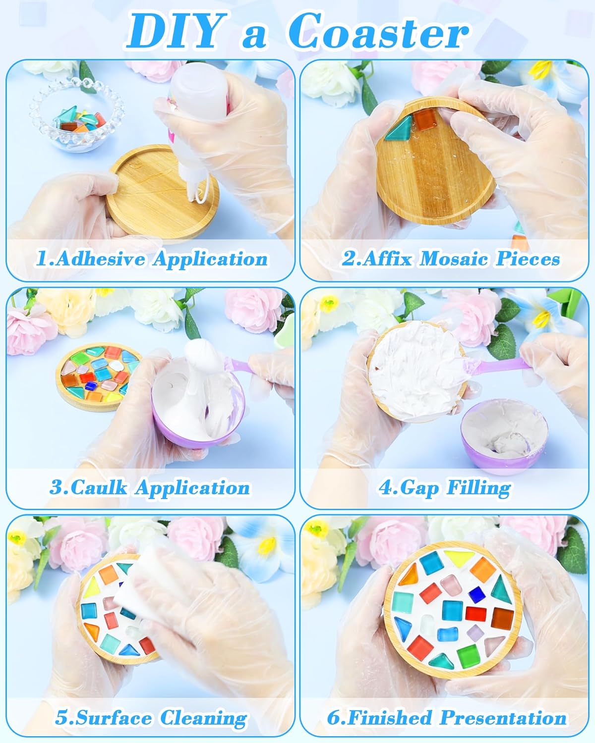 FIVEIZERO 280Pcs Mosaic Tiles for Crafts Bulk - 420g Glass Mosaic Kits, Multi-Color Irregular Tiny Mosaic Tile, Mixed Shapes Mosaic Glass Kit for Art, Home Decoration and DIY Projects