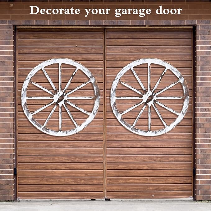 Wood Wagon Wheel Decorative Old Western Style Wagon Wheel Decor Vintage Rustic Wall Hanging Wood Cartwheel Decor for Garden Bar Patio Garage Farmhouse(30 Inch,White)
