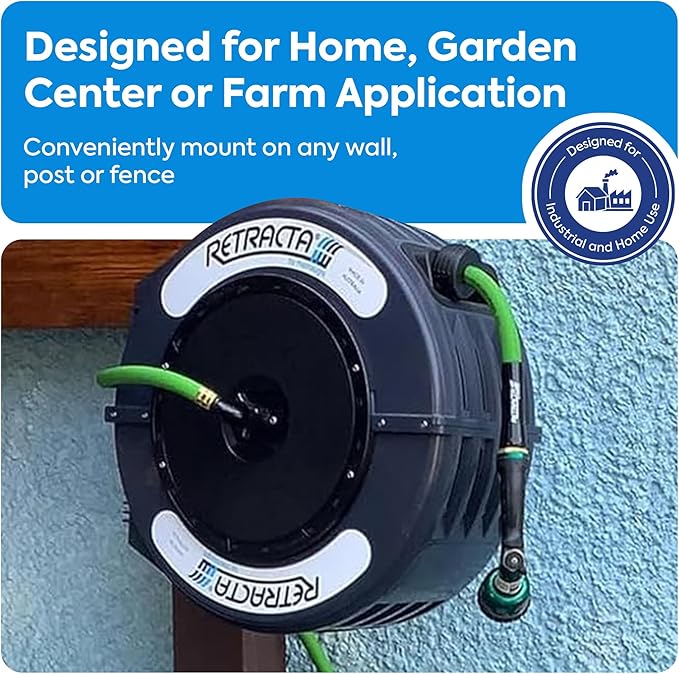 Macnaught Retractable Garden Hose Reel, 82 Ft Water Hose Reel Heavy Duty Retractable Hose with Metal 180° Swivel Rotation Bracket for Wall Mount - Gray