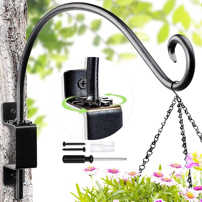 Swivel Bird Feeder Hanger Hook: Swivel Hanging Plant Bracket Outdoor - Wall Mount Swivel Hanging Hook for Bird Feeder 16-Inch