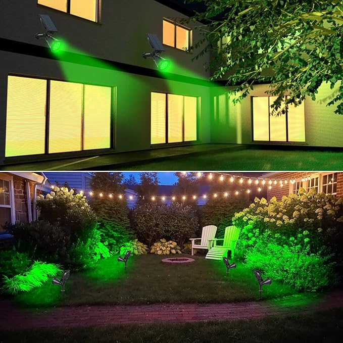 T-SUNUS Green Solar Landscape Lights Christmas 4 Pack, IP65 Waterproof Halloween Garden Pond Light, Auto-on/Off Security Spotlight for St. Patrick's Day Flag Tree Wall Patio Yard Driveway Pool Area