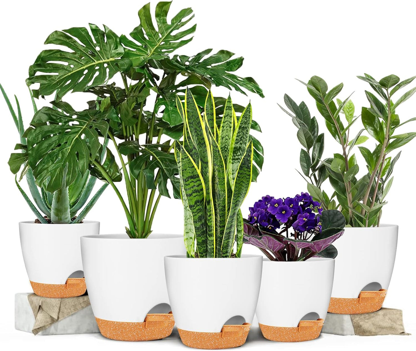 GARDIFE Plant Pots 7/6.5/6/5.5/5 Inch Self Watering Planters with Drainage Hole, Plastic Flower Pots, Nursery Planting Pot for All House Plants, Succulents,Snake Plant, African Violet, Flowers,White