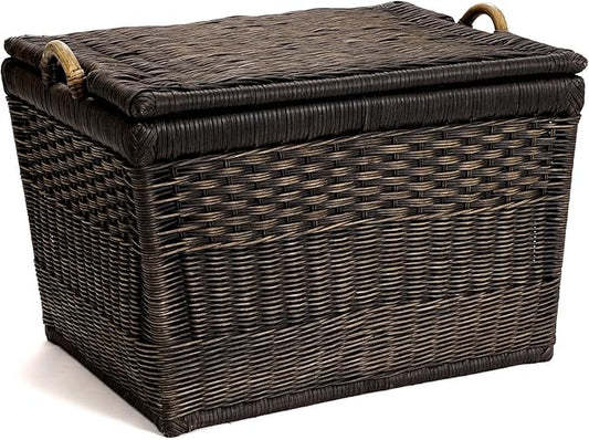 The Basket Lady Lift-Off Lid Wicker Storage Basket, Large, 24.5 in L x 18 in W x 17.5 in H, Antique Walnut Brown