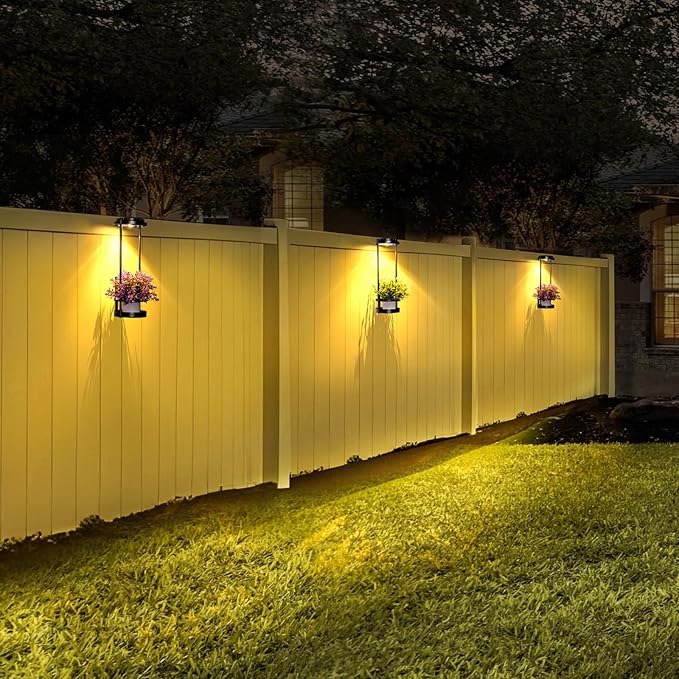 Solar Yard Wall Light with Plant Stands, Wireless Outdoor Solar Wall Lamp with 2 Modes & IP45 Waterproof Dusk to Dawn LED Outdoor Solar Lights for Garden Patio Yard Decoration (2Pack)