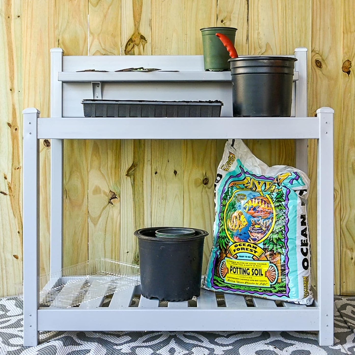 EAGLE PEAK Outdoor Indoor Maintenance Free Vinyl Garden Potting Bench, Waterproof Potting Table with Open Shelf, Lower Storage, 40inx21.6inx43.9in, Gray