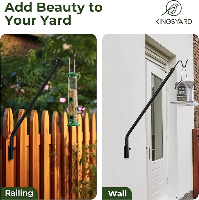 Kingsyard Heavy Duty Wall Mounted Deck Hook, 27"-39" Adjustable Metal Plant Wall Hanger for Hanging Bird Feeders, Planters, Lanterns, Wind Chimes, Wall Mounted
