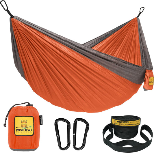 Wise Owl Outfitters Camping Hammock – 500lbs Portable Hammock with Tree Straps - Travel, Backpacking, Hiking, Outdoors Camping Gear - Single or Double