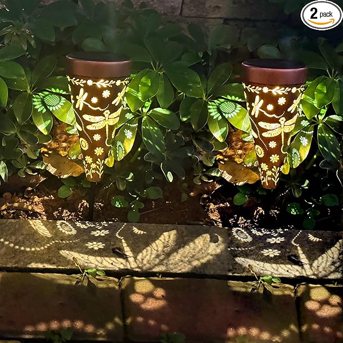 2 Pack Dragonfly Solar Pathway Lights: Outdoor, Waterproof Solar Walkway Lights for Garden, Backyard Patio, Path Yard, Lawn