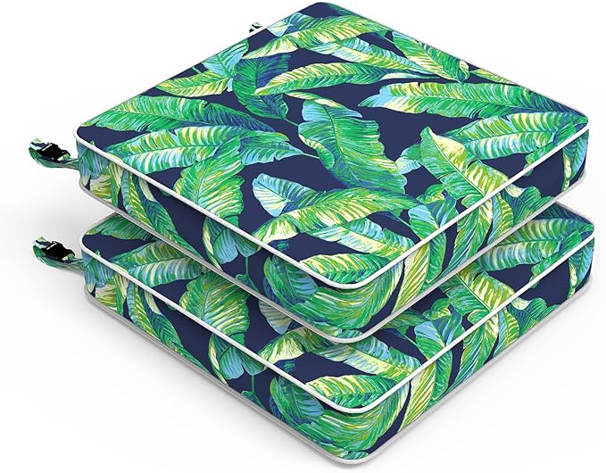 LVTXIII Patio Chair Cushions 22"x22"x3", Water-Repellent Outdoor Seat Cushions for Patio Furniture, Square Chair Pads with Ties for Home Garden Decoration, Set of 2, Hanalei Lagoon
