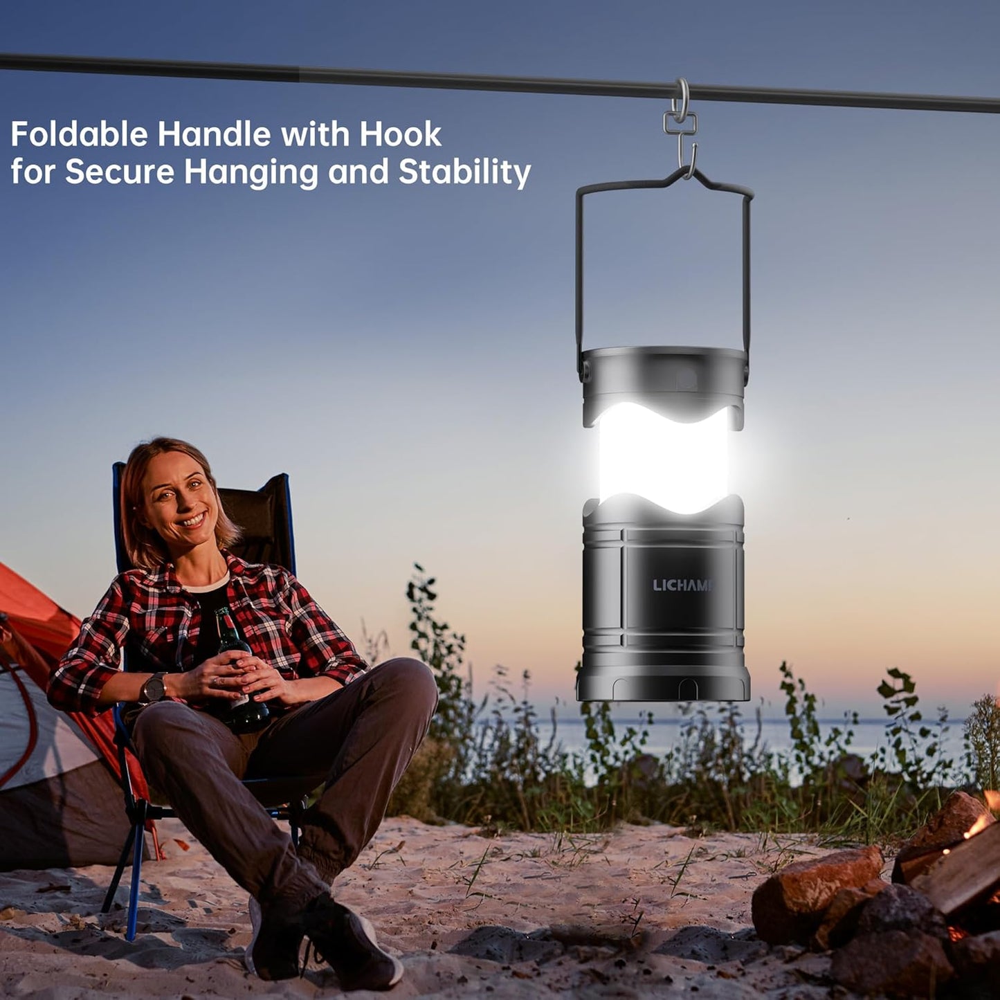 Lichamp 1-Pack Solar Camping Lantern, USB Rechargeable LED Lanterns Battery Powered Pop Up Flashlight Lamps with Three Modes Power for Power Outages Hurricane Supplies Emergency Indoor & Outdoor