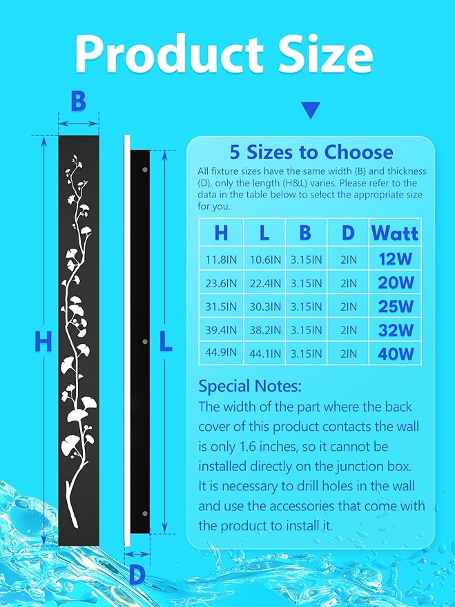 Modern Outdoor Wall Lights 31.5inch LED Long Wall Sconce 3000K Ginkgo Hollow Design Wall Mount Porch Lights 25W Exterior Lighting Fixtures for Patio Balcony Terrace Garden