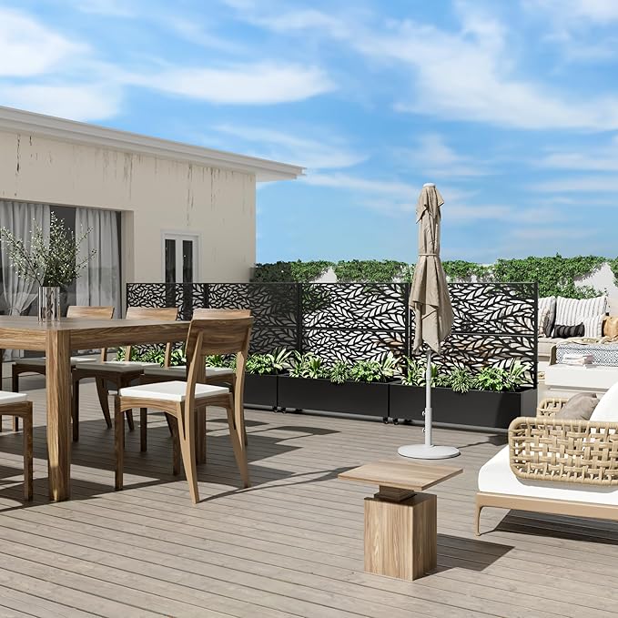 Casaphoria Metal Raised Garden Bed with Trellis and Wheels, 47"x47"x16" Planter Box for Climbing Plants, Vegetables & Vines, Features Drainage Holes and Privacy Screen (Black-Spring)