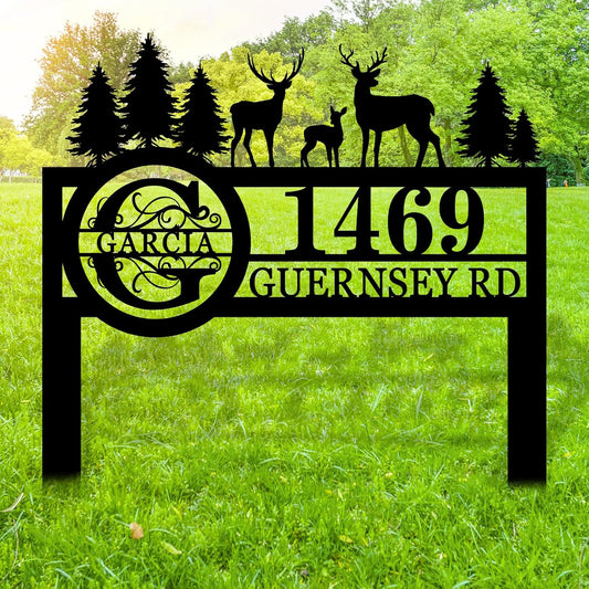 Personalized Deer Wildlife Decor for Outdoors, Custom Yard Address Sign with Metal Stake, Address House Number Signs with Last Name, Housewarming Present