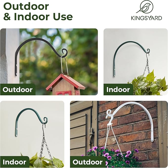 Kingsyard 2-Pack Wall Plant Hanger Outdoor - Heavy Duty Metal Hanging Bracket Hooks for Hanging Plant, Bird Feeders, Lanterns, Wind Chimes Outdoor & Indoor, 8-Inch/Black