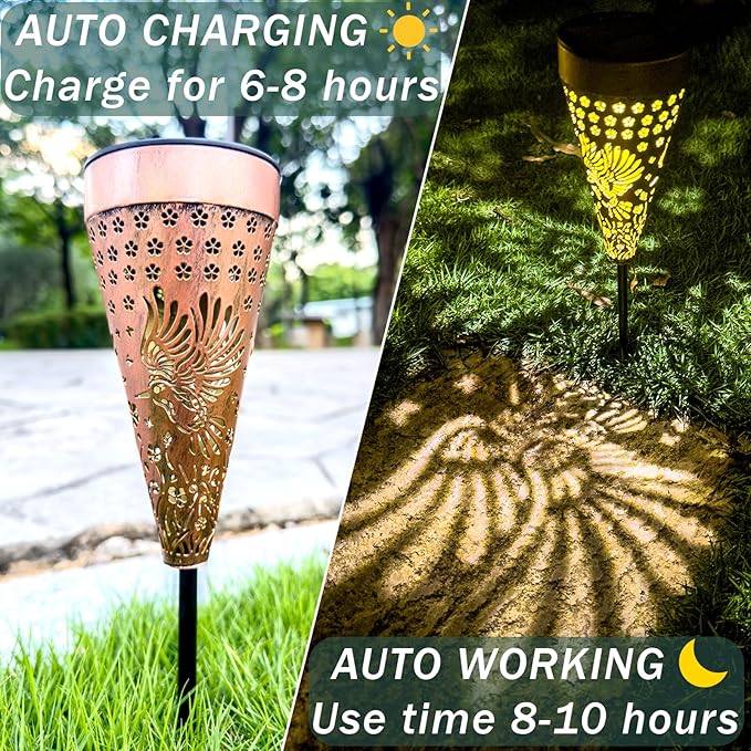 4-Pack Hummingbird Outdoor Decor Solar Pathway Lights, Metal Landscape Lighting for Outside Use: Patio, Yard, Lawn, Backyard, Walkway, Driveway – Gifts for Women, Mother, Grandmother