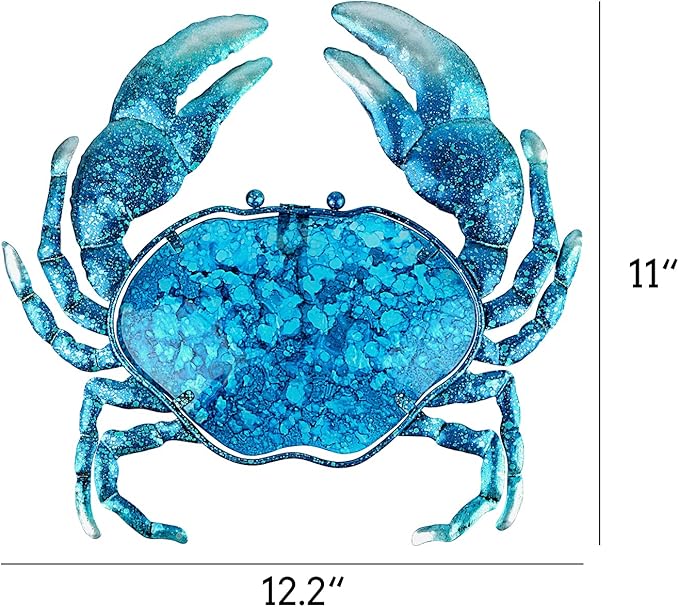 John's Studio Crab Wall Decor Outdoor Metal Bathroom Hanging Art Glass Blue Ocean Theme Decorations for Home, Pool and Patio