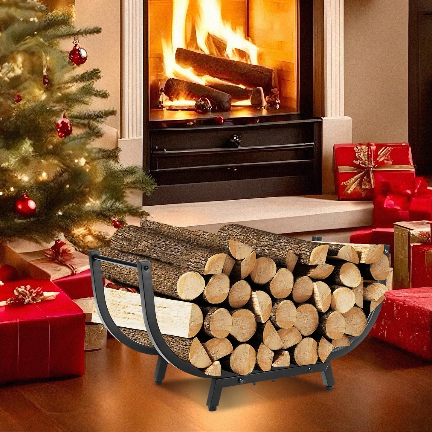 30INCH Firewood Rack for Outdoor&Indoor,Heavy Duty Stable Log Holder for Fireplace Wood,Durable Metal Wood Storage Rack