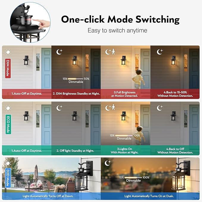 Outdoor Light Fixture With Motion Sensor, Dusk To Dawn Modern Exterior Porch Lights Wall Mount, Anti-rust 100% Aluminum Outdoor Wall Lantern, Black Farmhouse outdoor wall light For Garage Backyard