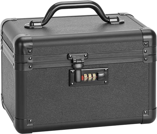Combination Lock Box - 10.2x6.8x6.9 Inch - Security Lock Boxes for Medicine, Locking Storage Box for Personal Items, Passports and Documents, Lockable Lockbox for Office Business, Black