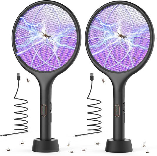YISSVIC Electric Fly Swatter Bug Zapper Racket 4000V LED Screen Dual Modes Fly Zapper Rechargeable for Indoor Home Office Backyard Patio Camping (Black-2 Pack)