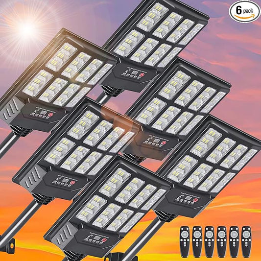 6PACK Solar Lights Outdoor Waterproof, 6500K Dusk to Dawn Solar Street Light Motion Sensor with Remote Control, LED Security Light for Outside Garden Yard Parking Lot, Outdoor Flood Lights