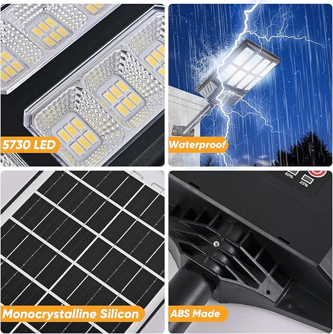 6PACK Solar Lights Outdoor Waterproof, 6500K Dusk to Dawn Solar Street Light Motion Sensor with Remote Control, LED Security Light for Outside Garden Yard Parking Lot, Outdoor Flood Lights
