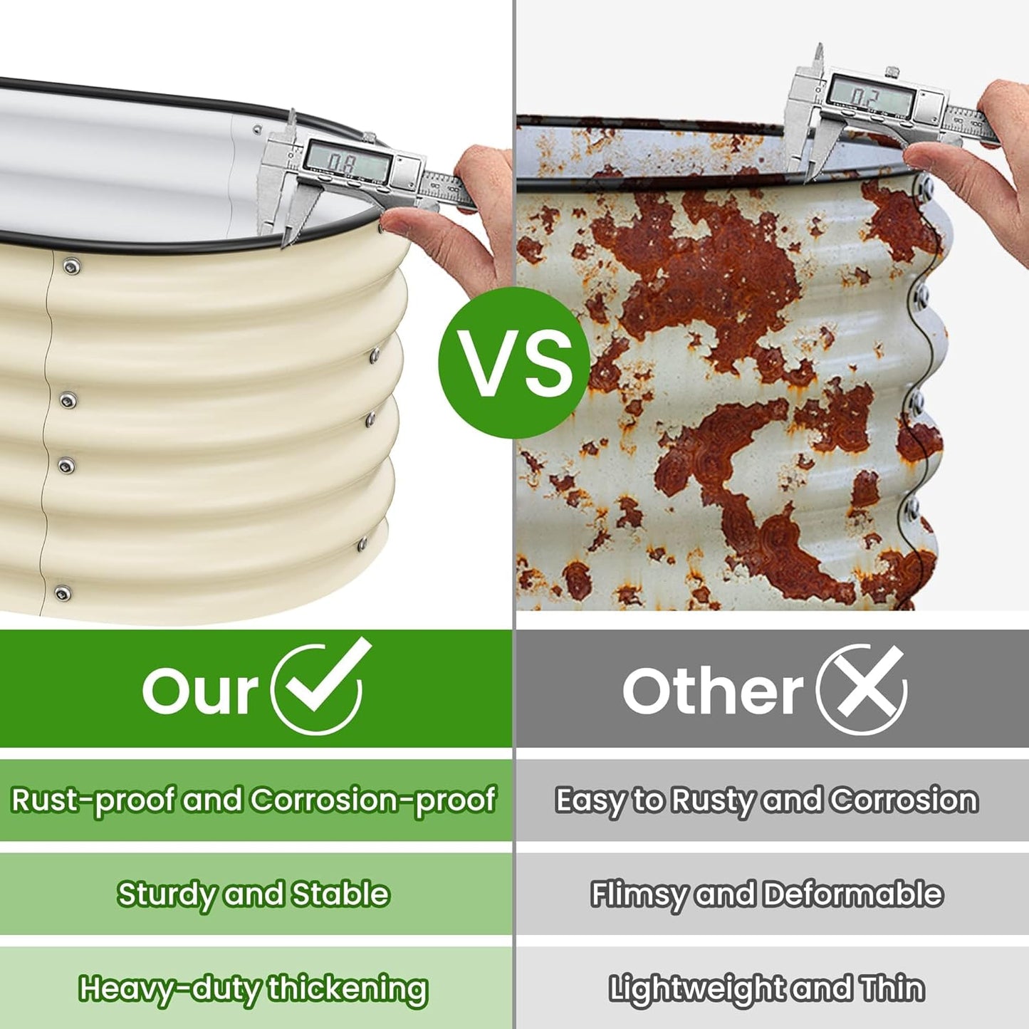 Raised Garden Bed 6.5X2X1.4 FT Galvanized Planter Raised Beds, Metal Planter Box for Vegetables,Flowers, Herbs, and Succulents (Ivory)