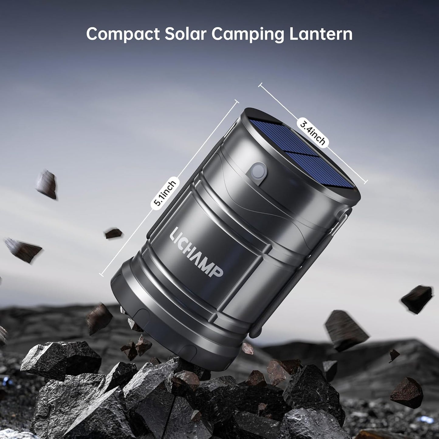 Lichamp 4-Pack Solar Camping Lantern, USB Rechargeable LED Lanterns Battery Powered Pop Up Flashlight Lamps with Three Modes Power for Power Outages Hurricane Supplies Emergency Indoor & Outdoor