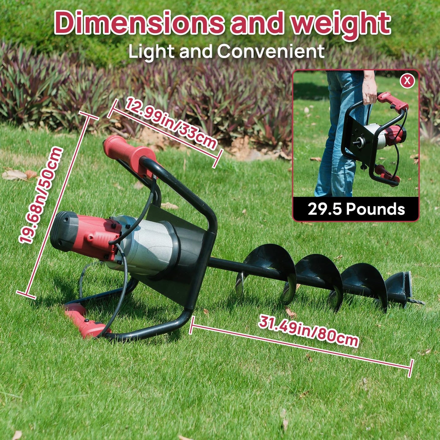 DC HOUSE 1500W Electric Post Hole Digger Earth Auger Hole Digger Auger Digging Tools with 6" Digging and Extension Rods for Farmland Garden Plant