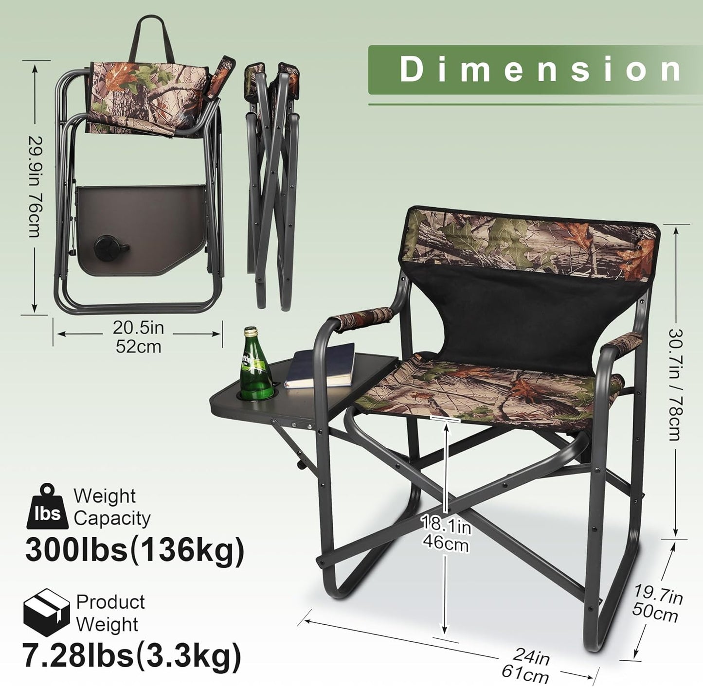 CAMPHILL Directors Camping Chairs-Lightweight Folding Lawn Chairs with Side Table-Outdoor Foldable Camp Chair for Hunting Fishing Travel-Camouflage,Heavy Duty Support 300lbs