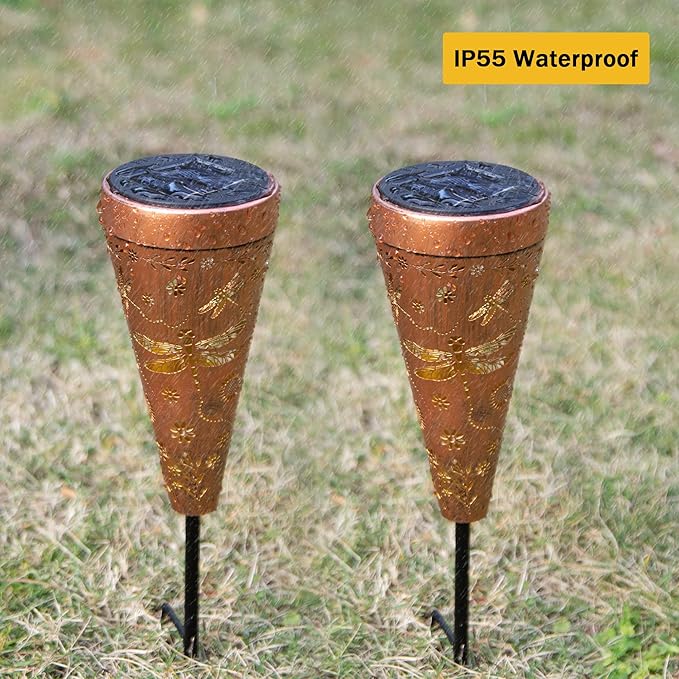 2 Pack Dragonfly Solar Pathway Lights: Outdoor, Waterproof Solar Walkway Lights for Garden, Backyard Patio, Path Yard, Lawn