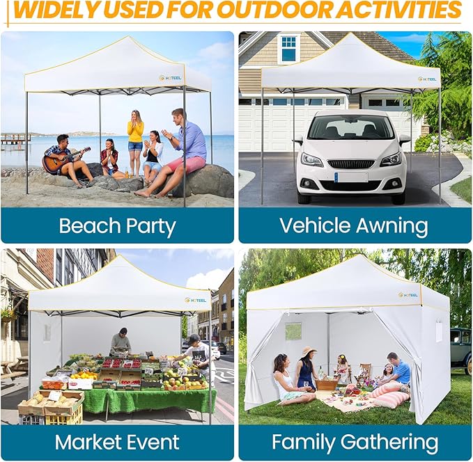 COBIZI 10x10 Heavy Duty Pop up Canopy Tent with 4 Removable Sidewalls, Ez Pop up Canopy with Portable Bag, Commercial Gazebo Waterproof Sunshade for All Weather Party Camp Stall Patio