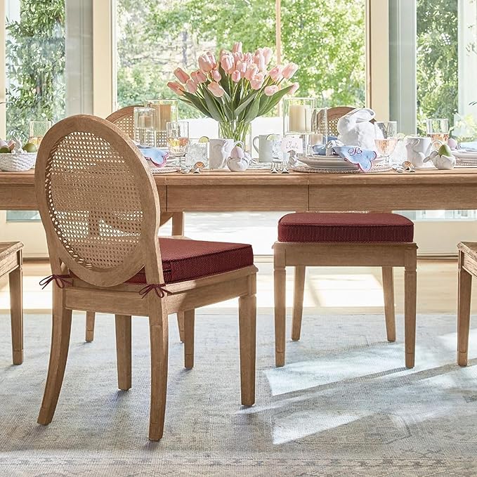 Outdoor Round Corner Seat Cushion, 17"x16"x2", Set of 4, Non Slip Seat Cushion Pads with Removable Cover for Patio Furniture, Garden Yard Lawn, Tan Dotted Red Base