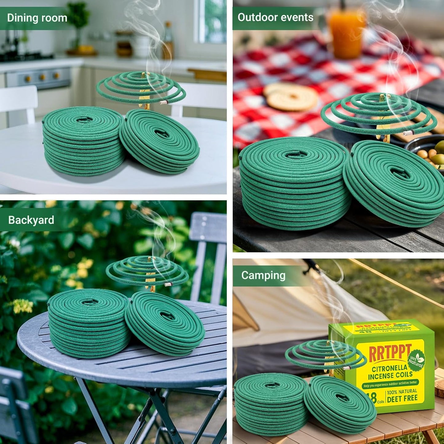 Citronella Incense coils, Made from Natural Plants, Suitable for Outdoors, Indoors, by The Pool, in The Yard, 48 coils and Coil Holders.