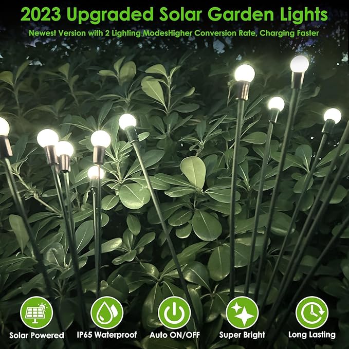2025 Solar Lights Outdoor Waterproof, 10 Pack Solar Garden Lights, Solar Firefly Lights Outdoor Waterproof, Solar Twinkle Swaying Fairy Light for Yard Patio Pathway Garden Decoration (Cold White)
