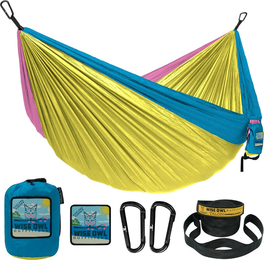 Wise Owl Outfitters Camping Hammock – 500lbs Portable Hammock with Tree Straps - Travel, Backpacking, Hiking, Outdoors Camping Gear - Single or Double