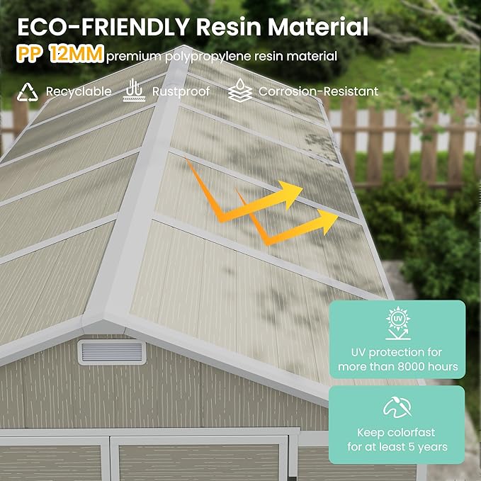 UDPATIO Outdoor Storage Shed 7.5x10.7 FT, Plastic Garden Shed for Bike, Garbage Can, Tool, Outside Sheds & Outdoor Resin Shed with Lockable Door for Backyard, Patio, Lawn, Standstone